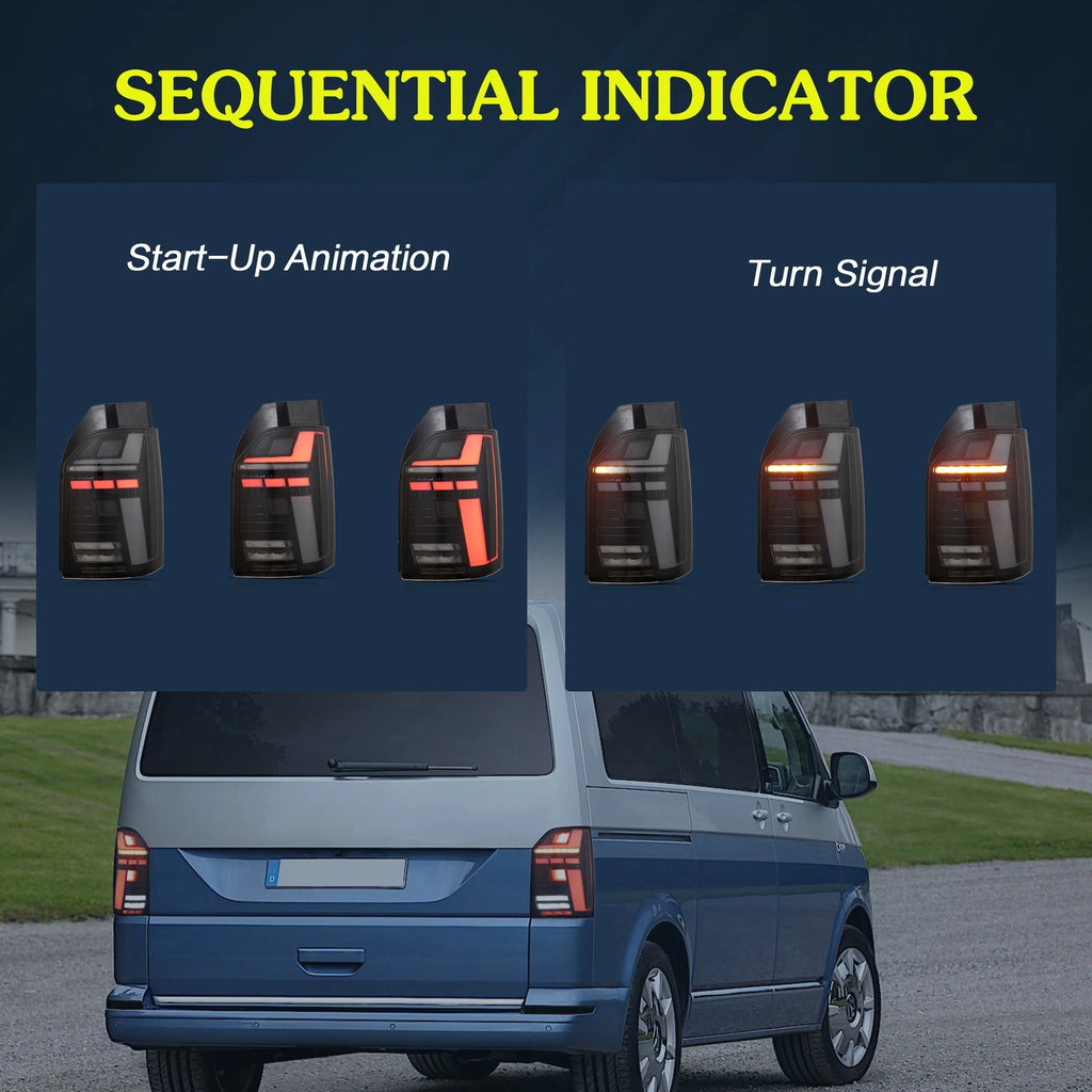 VLAND VW Transporter T5 T5.1 Caravelle 2015-2024 LED Smoked Tail Lights Plug and Play