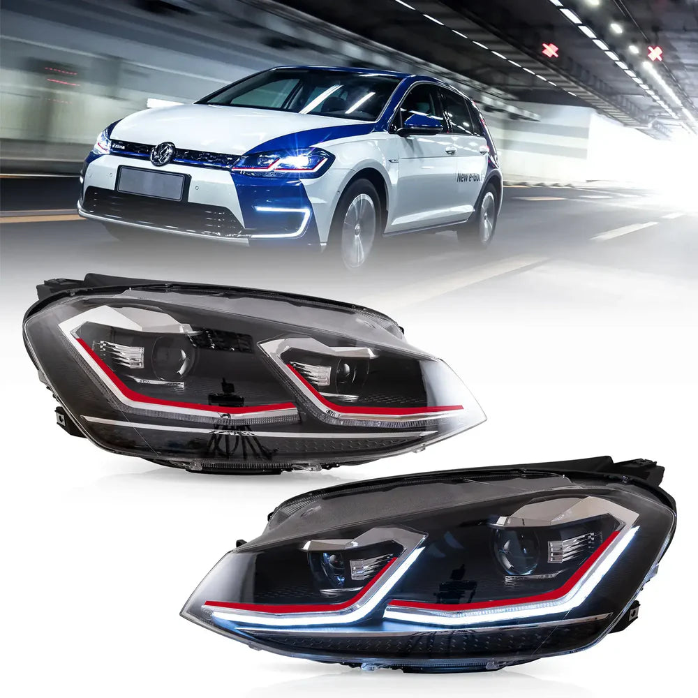 VLAND Plug and Play LED Headlights Redline for 2018–2021 VW Golf MK7.5