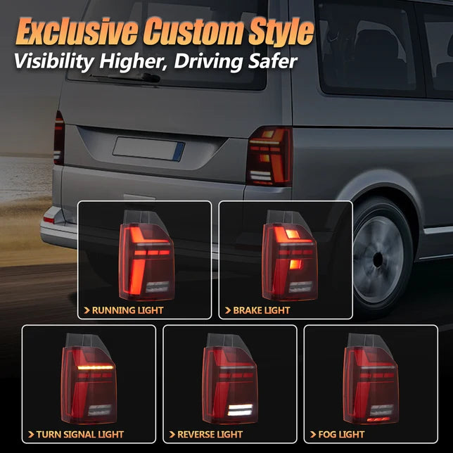 VLAND VW Transporter T5 T5.1 Caravelle 2004 - 2015 LED Red Tail Lights Plug and Play