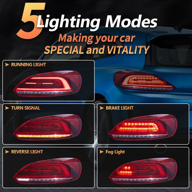 VLAND Volkswagen (VW) Scirocco 3rd Gen 2009-2014 Red LED Tail Lights Plug & Play