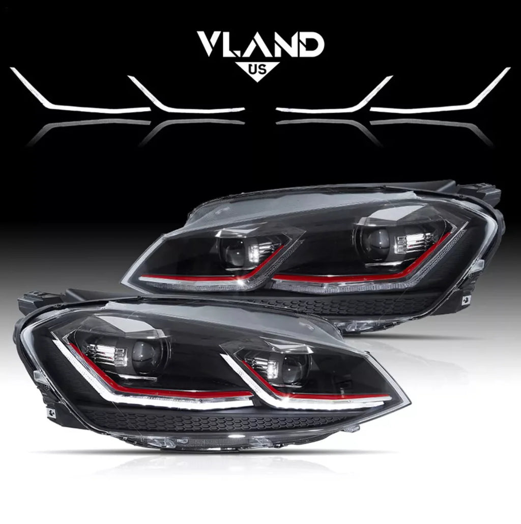 VLAND Plug and Play LED Redline Headlights for 2013–2017 VW Golf 7 MK7