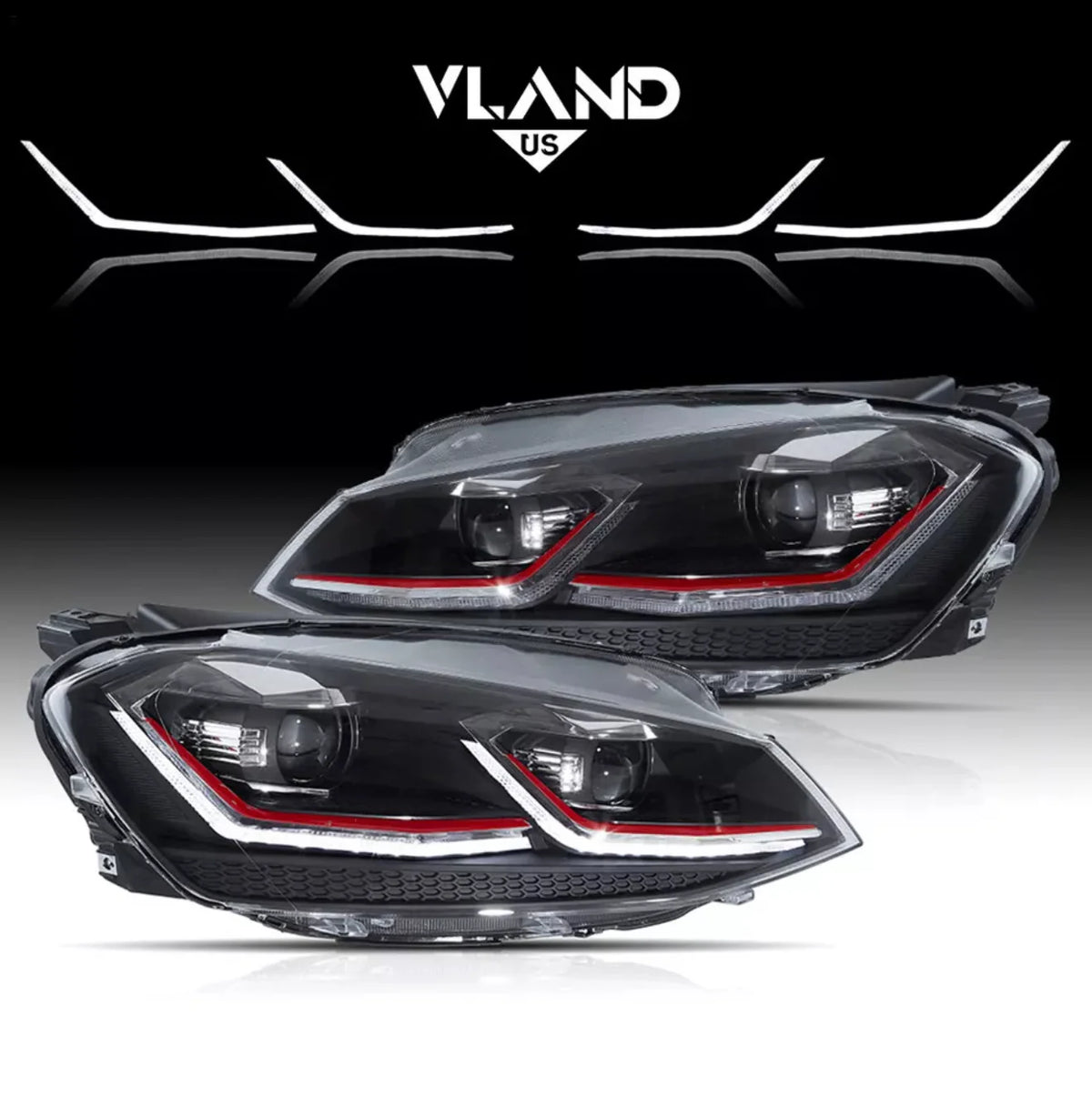 VLAND Plug and Play LED Redline Headlights for 2013–2017 VW Golf 7 MK7