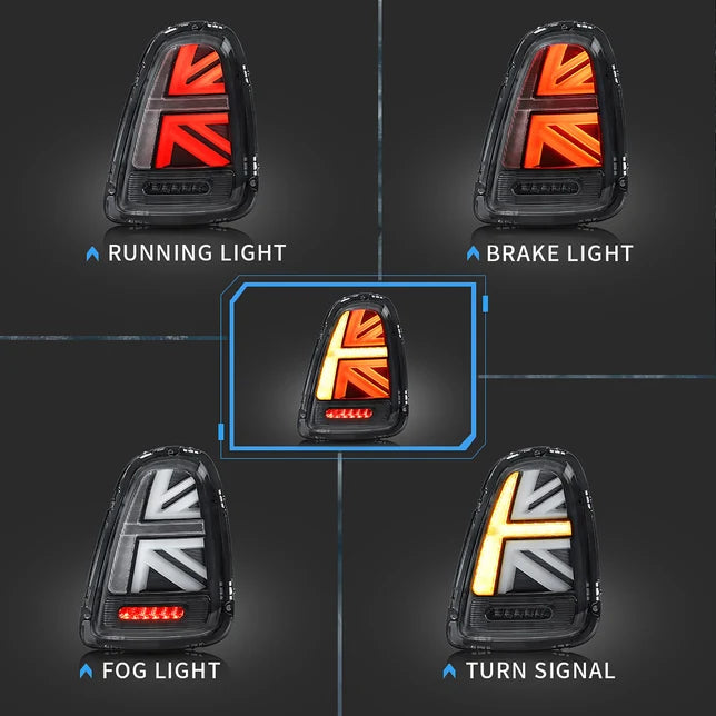 VLAND Union Jack LED Rear Lights Smoked Mini R56 R57 R58 R59 2007-2013 - Plug N Play