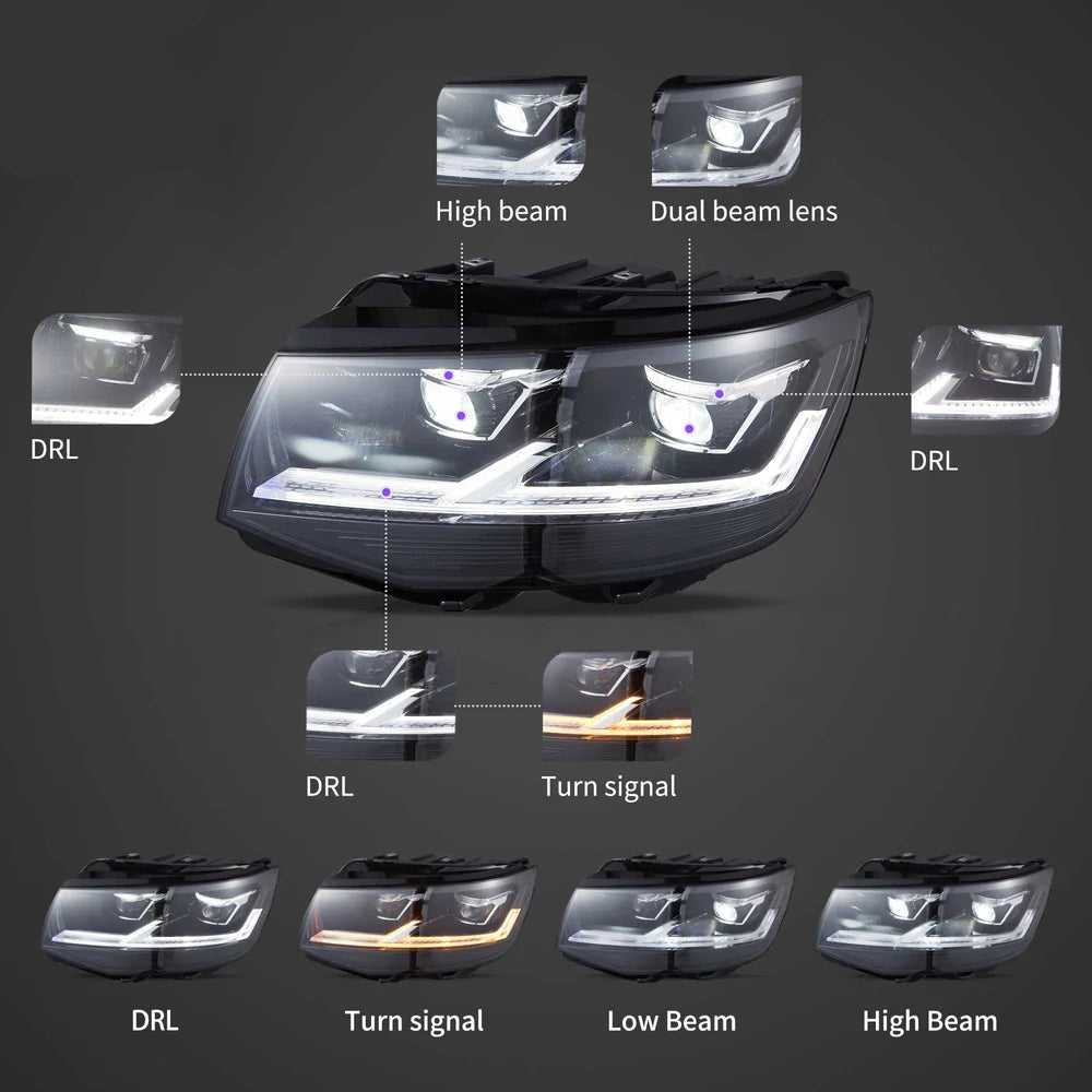 VLAND VW Transporter T6 2015 - 2019 LED Dual Beam Projector Headlights Plug & Play