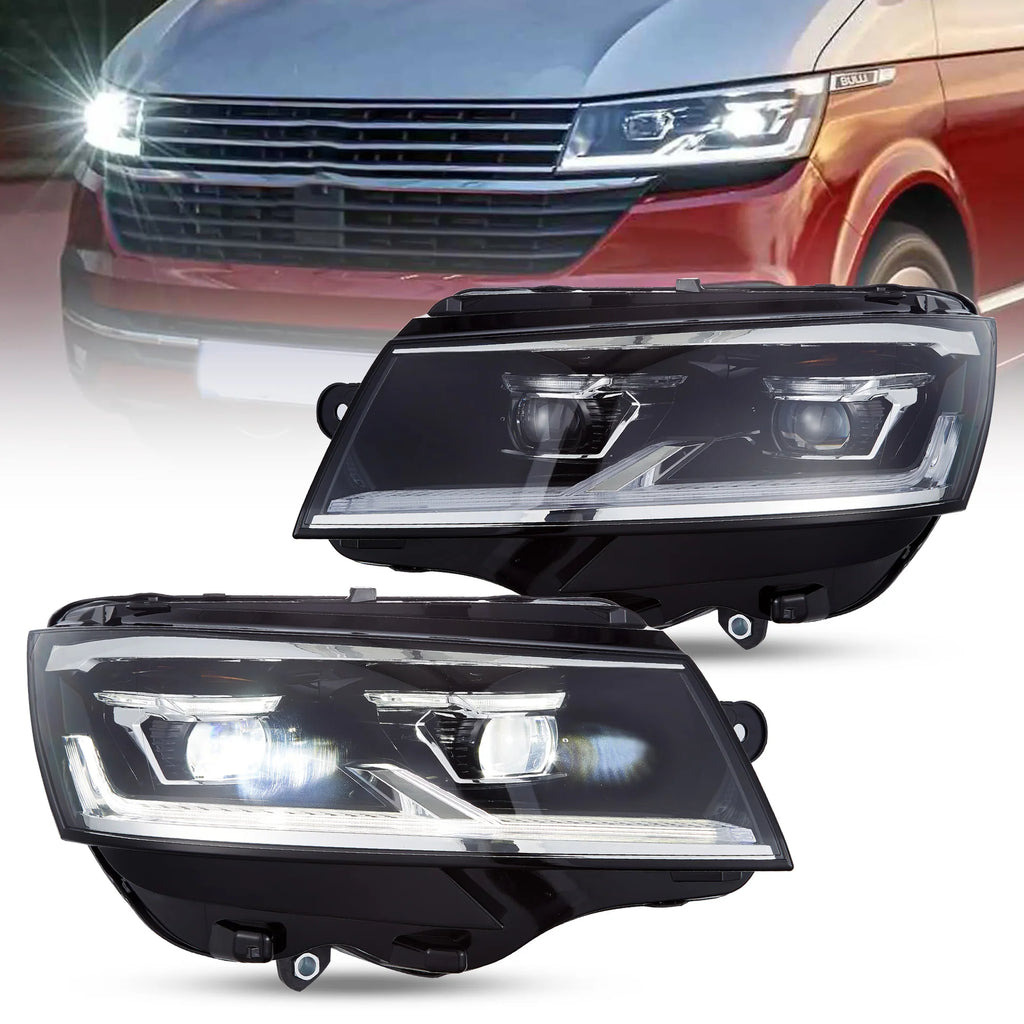 VW Transporter T6 VLAND LED headlights illuminated with LED daytime running lights