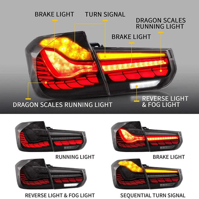 VLAND BMW M3 3 Series F30 F35 F80 Saloon 2012 - 2018 GTS OLED Smoked Tail Lights Plug and Play