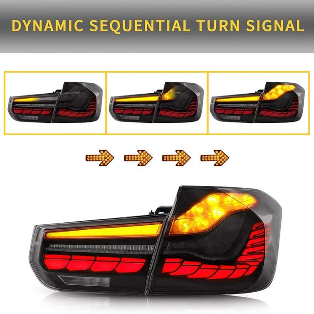 VLAND BMW M3 3 Series F30 F35 F80 Saloon 2012 - 2018 GTS OLED Smoked Tail Lights Plug and Play